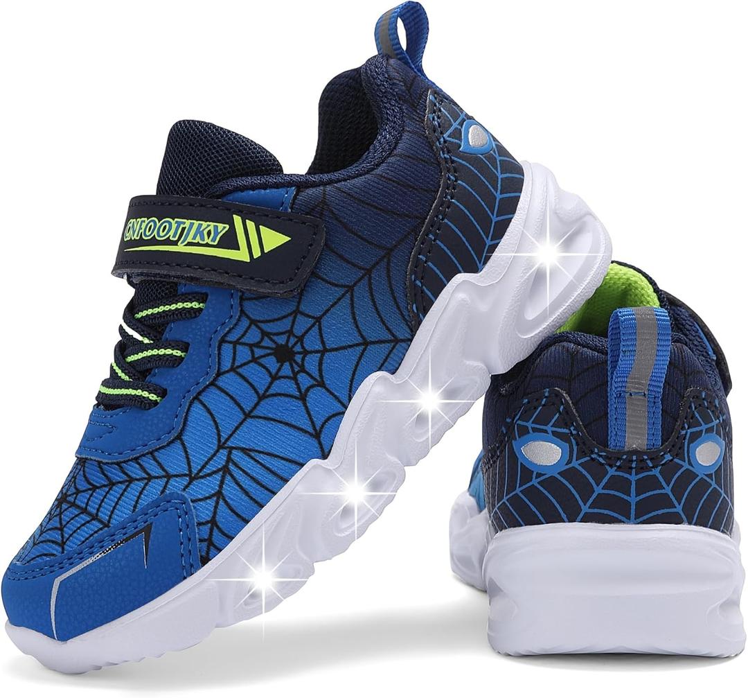 Toddler Boys Light Up Shoes Lightweight LED Flashing Breathable Mesh Walking Sneakers for Toddler and Little Kids