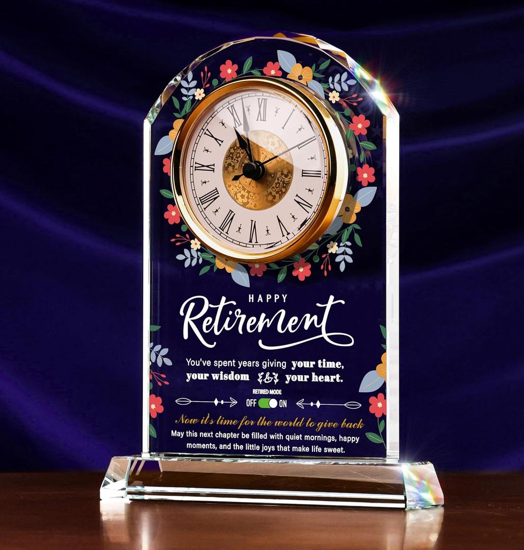Sttokilly Retirement Crystal Clock Gifts for Women Men,Classy Retirement Plaque for Coworkers BossHappy Retirement Decorations Gifts for Friends,Teacher,Leader