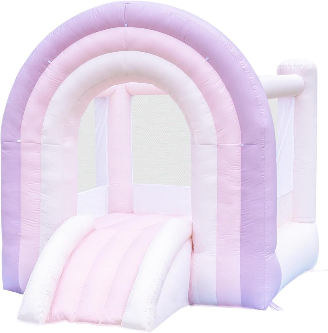 Magic Rainbow Bounce House, Kids Bounce House with Slide, Pink Bouncy House Indoor Outdoor, Blower Included, 8 ft L x 6 ft W x 6.7 ft H, Dreamy Play Space for Kids
