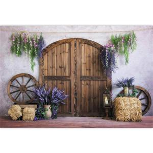 Wooden Barn Door Backdrop 7x5ft Fabric Rustic Birthday Party Decoration Flowers Country Wedding Pictures Background Wood Wheel Hay Bale Photos Western Rural Baby Shower Backdrops