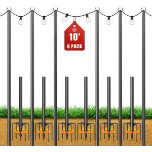 String Light Poles for Outside, 10ft Adjustable Metal Poles for Outdoor String Lights Hanging Light, Outdoor Light Poles with Fork, for Patio, Deck, Backyard, Garden (6 Pack)