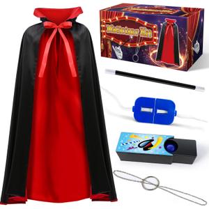 Magic Kit, Magician Costume Set with Cloak Cape, Halloween Dress Up & Pretend Play Magic Tricks for Kids Ages 6 7 8 9 10 11 12