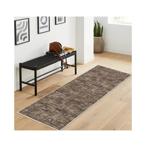 2x6 Runner Rug Washable Kitchen Runner Rug Modern Abstract Runner Mat for Hallway Contemporary Solid Rug Non-Slip Foldable Aesthetic Accent Floor Carpet for Living Room Bedroom, Brown