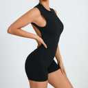 Litthing Women Short Jumpsuit Backless Scrunch Butt Workout Rompers V Back Yoga One Piece Unitards Sleeveless Gym Bodycon, M