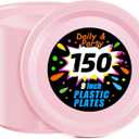 WELLIFE Pink Plastic Plates 9 Inch -150 Count for Party, Disposable Plastic Party Plates for Valentine's Day Easter Mother's Day Baby Shower Dinner Dessert Cake Light Pink