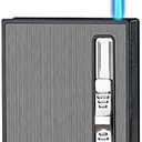 Cigarette Case with Built-in Lighter Windproof Refillable Butane Jet Torch Lighter Automatic Ejection Cigarette Case Dispenser Box Holder (Black)