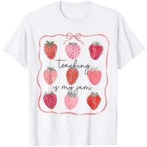 Teaching is My Jam Teacher Team Crew Cute Strawberry Girls T-Shirt Size M
