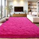 Large Fuzzy Rug 8x10 Feet Hot Pink Fluffy Rug for Living Room, Big Plush Non-Skid Shag Carpet, Soft Shaggy Rugs for Bedroom Indoor Modern Home Decor
