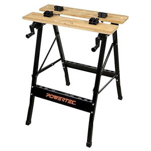 POWERTEC Portable Small Workbench with Vise, Imprinted Ruler and Protractor Scale, Folding Sawhorse/Worktable and 4 Bench Dogs for Woodworking Projects (MT4006)