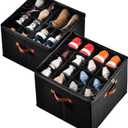 2 Pack Shoe Organizer for Closet, Fits up to 32 Pairs, Adjustable Dividers for Shoe Storage, Space-Saving Shoe Bins and Clear Top, Black