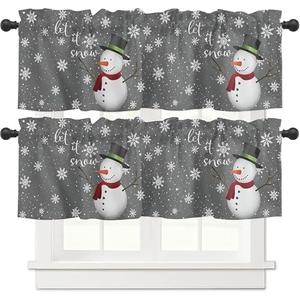 2 Pack Let It Snow Christmas Valance Curtains for Windows,Snowman Window Treatment Curtains for Living Room/Bedroom/Bathroom Snowy Winter Holiday Rod Pocket Kitchen Valances, 54" W x 18" L,White Grey