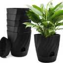 Plant Pots with Drainage, Self Watering Pots for Indoor Plants, Home Decor Flower Planters, 6 Pack Plastic Planters Succulent Pots, Black