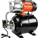 1 HP Shallow Well Pump with Pressure Tank, 1000 GPH, Automatic Irrigation Water Booster Pump with 130 ft Head Lift 20/40 PSI Pressure Switch 304 Stainless Steel Pump Head for Home Garden Lawn