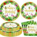 60PCS Tropical Luau Party Supplies Hawaiian Luau Party Decorations Beach Aloha Birthday Decorations Beach Birthday Pool Supplies Hawaiian Themed Tableware Set - Tropical Plates Aloha Napkins Serves 20