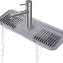 Silicone Faucet Mat Silicone Faucet Drip Catcher with Cuttable Circular Central for Kitchen Sink, Tailor-Made for Faucets with Deck PlateLight Grey