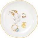 PUDDING CABIN Ceramic Initials Ring Dish Jewelry Tray Gifts for Mom Sister Friends, 4.3inch (F)