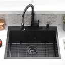25 Inch Black Drop In Kitchen Sink with Faucet Combo - 25x22 Black Stainless Steel Drop In Sink and Faucet Combo, Single Bowl Kitchen Sink Drop In with Soap Dispenser & Accessories