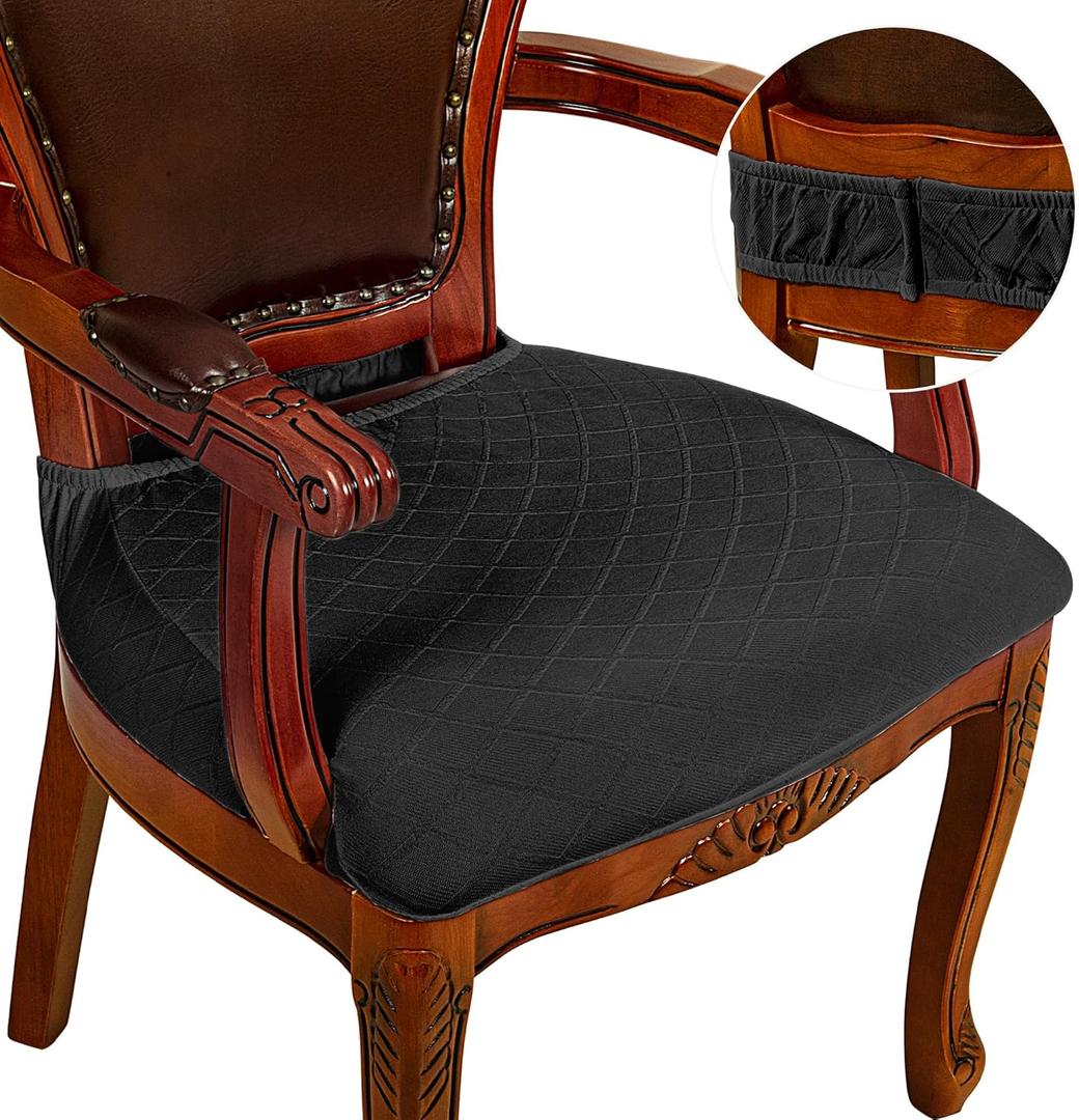 CZL Dining Room Chair Seat Covers Set of 2, Upgraded Zipper Black Chair Covers for Dining Room Stretch Jacquard Dining Chair Slipcover Removable Washable