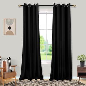  Black Curtains 52x94 Inch Length for Bedroom 2 Panels Blackout Room Darkening Curtains 