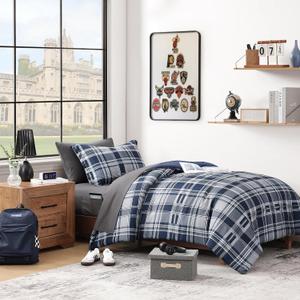 MaiRve Navy Blue Twin XL Comforter Set, Twin XL Bedding Sets for Boys Girls 5 Pieces for Dorm Farmhouse All Season Lightweight &Comfy with Fitted Sheet, Flat Sheet (Navy Blue, Twin XL, 66"x90")