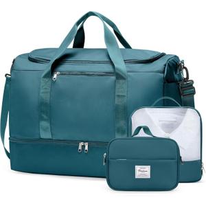 Extra Large Travel Duffle Bag,Carry on Overnight Weekend Bag with Shoes Compartment,Weekender Bags for Women for Travel Business Trips Sport Hospital,3 Pcs Set,Peacock Blue