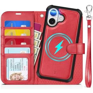 TUCCH 2-in-1 Removable Case Wallet for iPhone 17 (6.3") 2025, Detachable Wrist Strap, 4 Card Holders RFID Blocking, Wireless Charging, Stand, Magnetic, PU Leather, Shockproof Folio Cover, Red : Cell Phones & Accessories