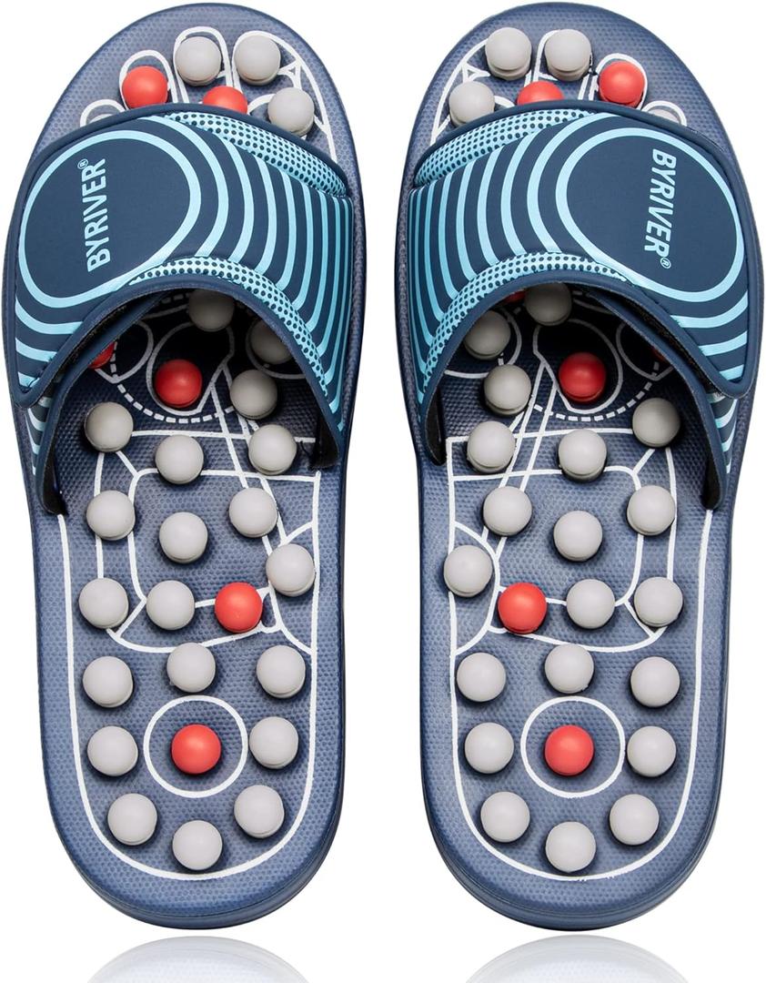 BYRIVER Acupuncture Massage Slippers Sandals Slides Shoes Mat, Arthritis Plantar Fasciitis Foot Neuropathy Pain Relief Massager for Circulation, Mothers Fathers Day Gift for Mom Dad(05S) (S-Women(7-8.5) Men(6-6.5), Blue Spring Slippers)