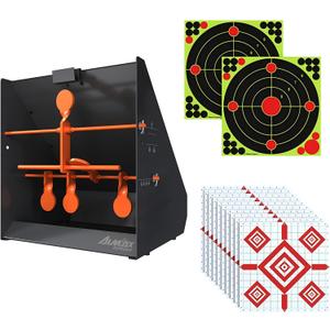 Pellet Gun Target Trap with Center Shot - 12pcs Paper Targets and 4 Resetting Metal Shooting Targets for Airgun, Rifle, Rimfire, Perfect for Backyard, Outdoor, Indoor Shooting Practice