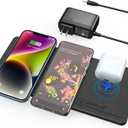 ZealSound Wireless Charging Pad, 3 in 1 Charger Mat for iPhone, Samsung Galaxy, Pixel, AirPods & Galaxy Buds, 24W Adapter Included, Ultra Slim, Case Friendly, PU Leather, for Home Office & Travel