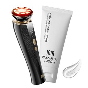 INIA 3-in-1 Red Light Therapy for Face and Neck, Skin Tightening Device True Beauty Glow Facial Massager for Skin Care, Effective Wrinkle Reduction Anti-Aging with Lifting, Tightening, Infusing (Black)