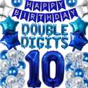 DUFACAI 53 Pieces 10th Birthday Decorations Double Digits Party Balloons Happy Birthday Banner Number 10 Balloons Blue Silver Foil Balloons Latex Balloons for 10 Year Old Boy Birthday Party (Blue)