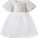 KARETT Summer Toddler Girl Dresses Tutu A Line Puffy Short Sleeve Casual Flower Girl Dress for Birthday Party 1-7Y (L)