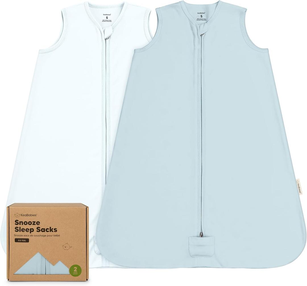 2-Pack Baby Sleep Sacks, Zipper Wearable Blanket - 0.5TOG Organic Cotton, Lightweight, Soft Cozy Infant Sleeping Sack 3-6 months, Easy to Wear Small Newborn Transition Swaddles Sleepsacks (Glacier)