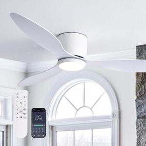 LUDOMIDE Ceiling Fans with Lights, Low Noise Reversible Airflow DC Motor 52 Inch Ceiling Fan with Remote Control, Flush Mount Ceiling Fan for for Bedroom, Living Room