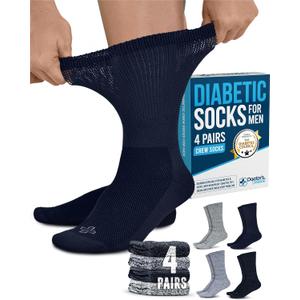 Doctor's Select Men's Diabetic Socks for Men Size 13-15 - 4 Pairs (Large, Dark Navy, Light Grey, Navy, Stone Grey)