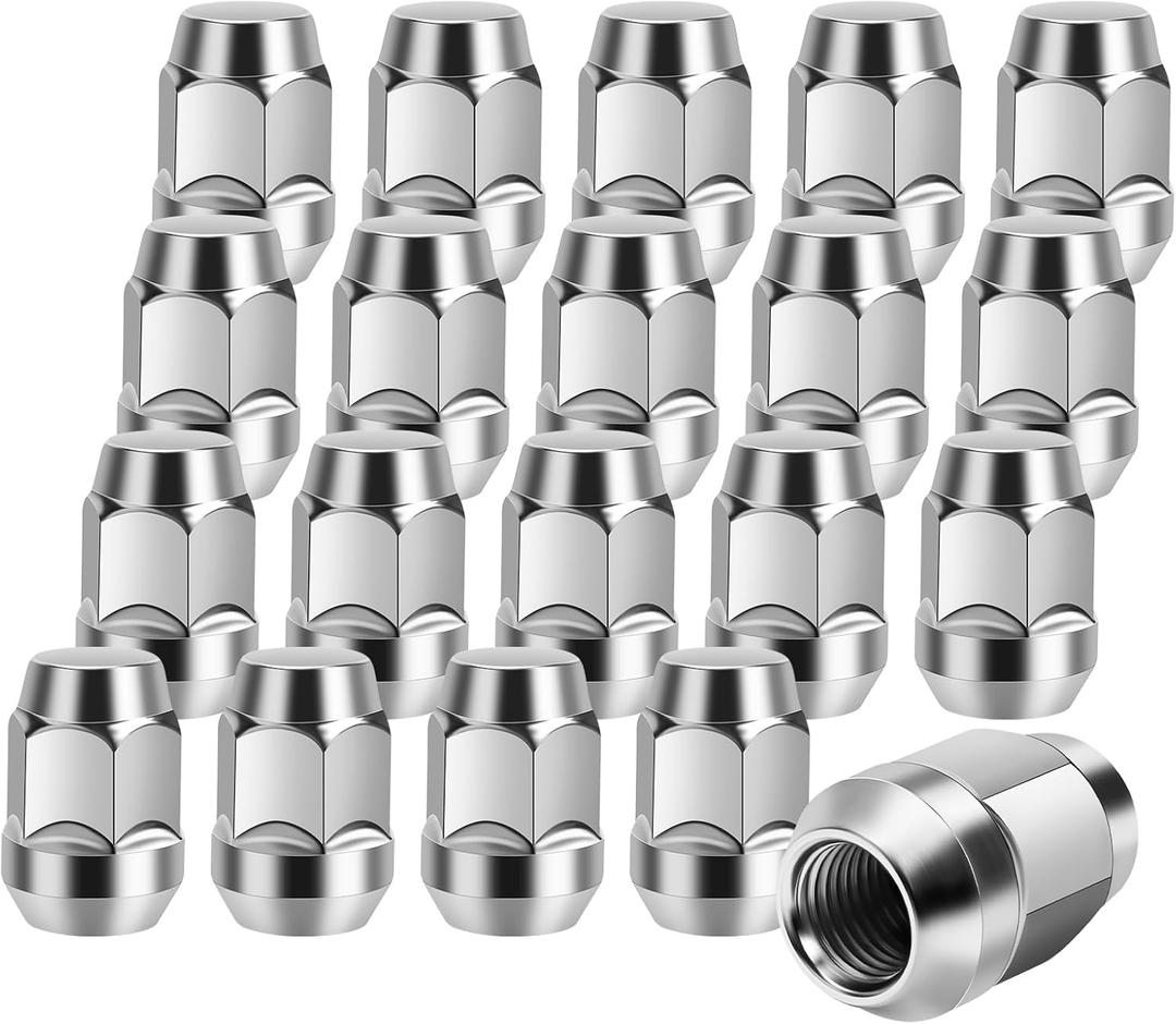 NPAUTO Lug Nut M14 x 1.5 Thread, Chrome Set of 20 Lug Nuts Closed End Bulge Acorn 1.4'' Long Cone Seat 13/16" Hex for Dodge Charger Ford Focus Fusion Escape Lincoln MKC MKZ Chrysler 300 Factory Wheel