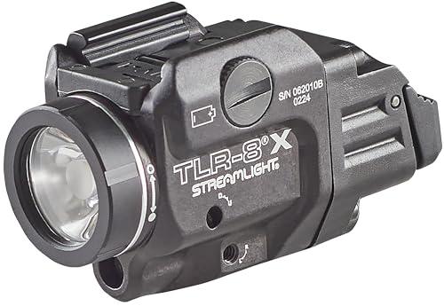 Streamlight 69414 TLR-8 X 500-Lumen Tactical Weapon Light with Integrated Red Aiming Laser for Select Handguns, Includes Rear Switch Options, Mounting Kit, and Keys, Black