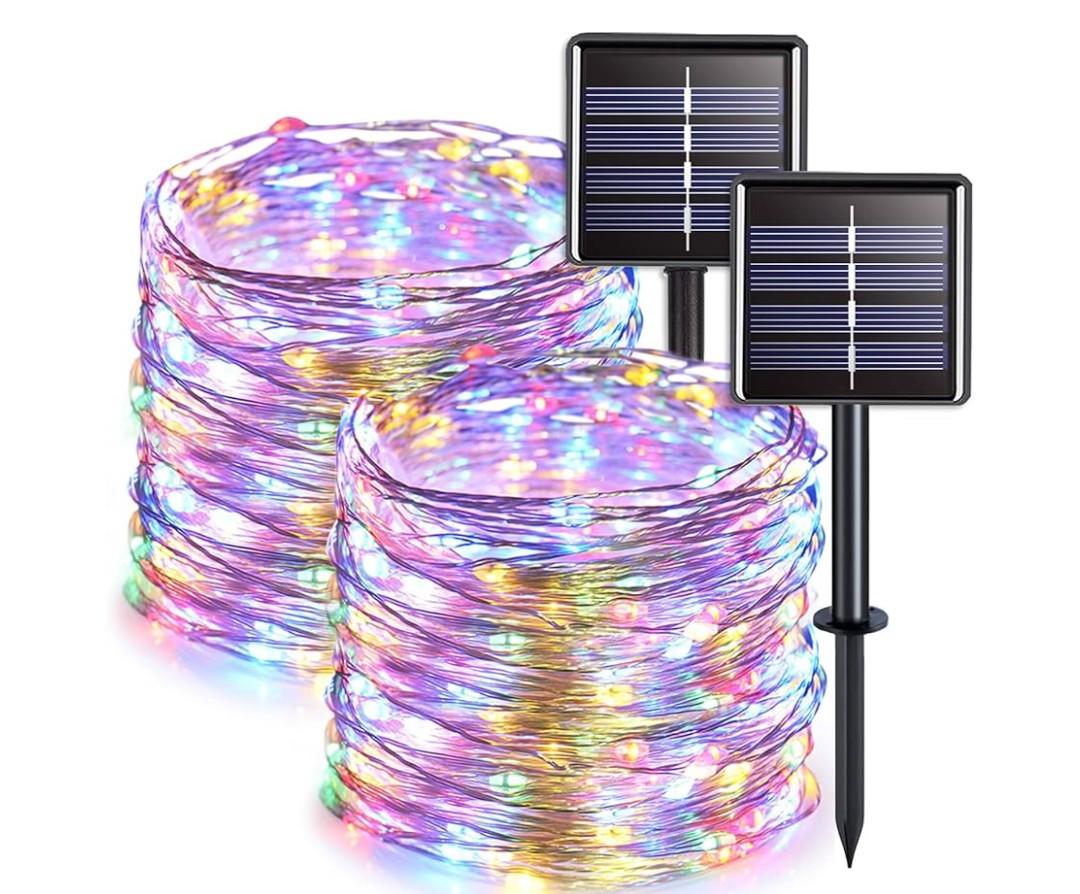JMEXSUSS 2 Pack Solar Christmas Lights Outdoor Waterproof, Each 33FT 100 LED Multi Colored Solar Fairy Lights, 8 Modes String Light for Outside Yard Patio Tree Garden Christmas Decorations