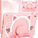 for Samsung Galaxy Tab A8 10.5 Case Girls Cute Cat Kawaii Cover Girly 3D Cartoon Women Kitten with Rotating Handle Stand & Strap Soft Silicone Funda for Samsung A8 Tablet Cases