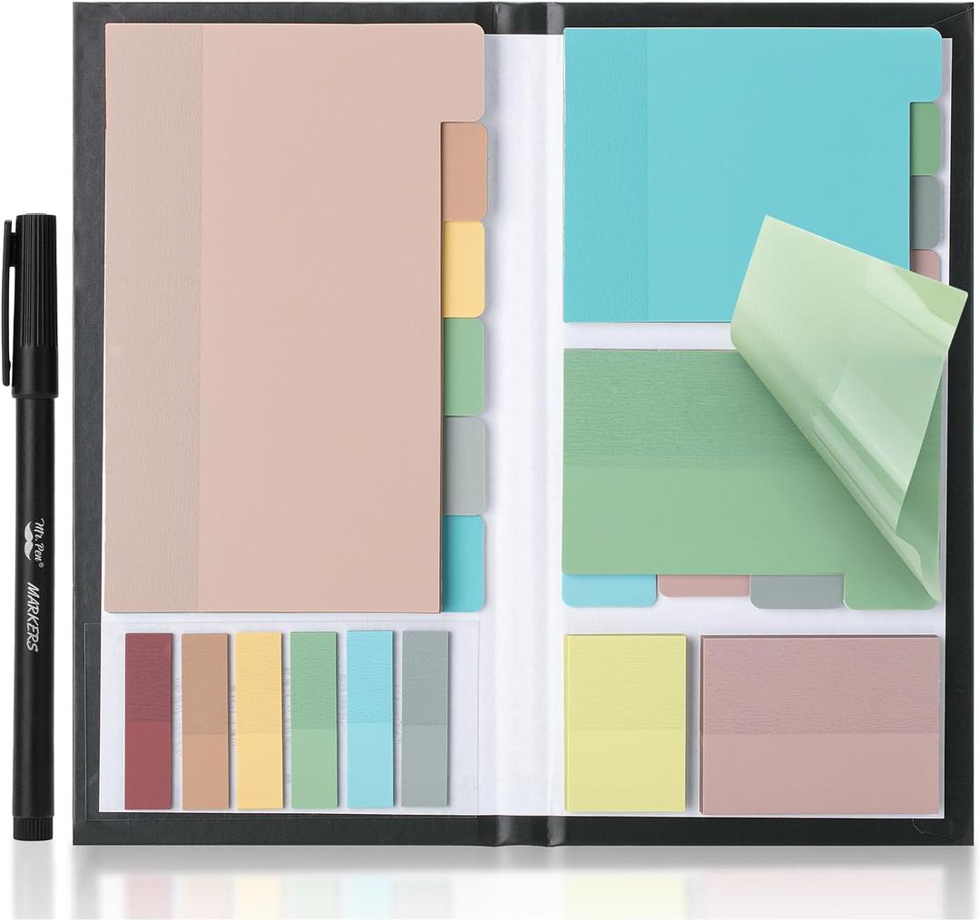 Mr. Pen- Transparent Sticky Notes Set, 410 Pack, Transparent Sticky Notes Tabs with Black Fineliner Pen for Bible Study, Office, School, Planning, Journaling & Organization, Morandi