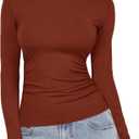 Darong Women's Long Sleeve Crew Neck Shirts Fall Basic Casual Ruched Side Slim Fit T Shirts Tee Tops, XS