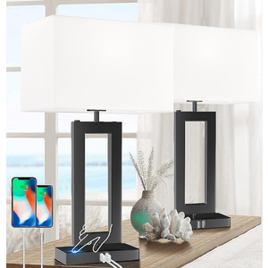 White& Black Table Lamp Set of 2 Touch Control Lamps 3-Way Dimmable Bedroom Bedside Nightstand Lamps w/USB Ports Modern Table Lamp for Living Room End Table Office, 22’’ Tall, Daylight