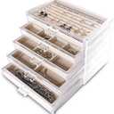 Frebeauty Extra Large Acrylic Jewelry Box for Women Girls 5 Layers Clear Velvet Earring Organizer with 5 Drawers Rings Display Case Necklaces Holder Tray (Beige)