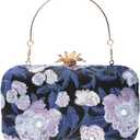 Womens Vintage Floral Embroidery Clutch Evening Handbag Shoulder Bags Purse for Wedding Party Prom (Dark Blue)