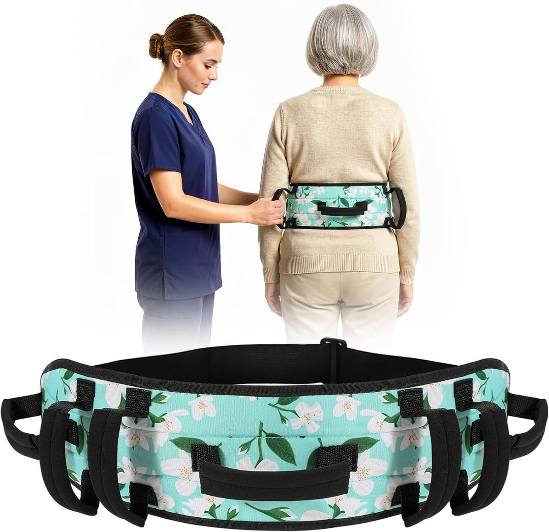 Rhino Valley Gait Belt Transfer Belt for Senior with 7 Handles, 59" Anti-Slip Transfer Belt for Elderly, Lift Belt with Quick Release Buckle, Medical Nursing Safety Patient Assist, Green Lily