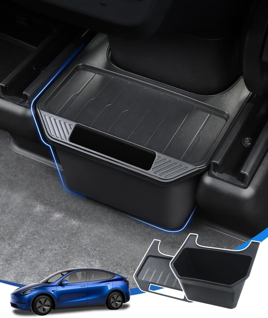 Shademax Trash Can Tesla Model Y Accessories 2025 2024-2020 Rear Center Console Organizer Backseat Storage Box Model Y Under Seat Storage Tray Garbage Can Bin for Tesla Model YBlack