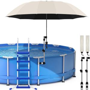 2 Pack Pool Canopy Shade for Above Ground, 50" Chair Umbrella with Clamp Adjustable, Portable UPF 50+ UV Protection Outdoor Umbrella for Patio/Backyard/Beach/Camp Trolley/Strollers/Golf Carts (Beige)