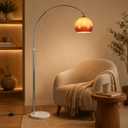 Modern Arc Floor Lamp with Orange Glass Shade, Mid Century Standing Lamp Gradient Glass Shade, Marble Base & Curved Metal Pole Floor Light for Living Room, Bedroom, Reading Corner and Home Decor, 23.6"D x 23.6"W x 74.8"H