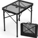 2Ft Small Folding Table with Carry Handle, Camping Table Adjustable Height 10.6–22 in, Black Metal Mesh, Portable & Compact for Outdoor/Indoor,Grill Table, 23.6×15.8 in, 4 lb, 66 lb Capacity