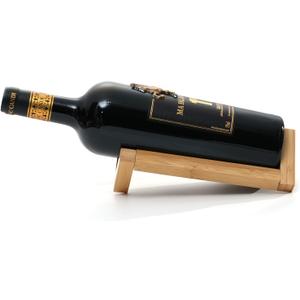 Single Wine Bottle Holder, Personalized Bamboo Wine Bottle Holder Stand Display Table Top Wine Rack Countertop Wine Holders Organizer for Dining Table, Cabinet Etc